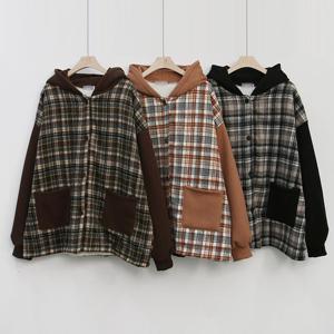 나야홍 / 빅사이즈아우터 K686L601 기모체크배색후드자켓 PO