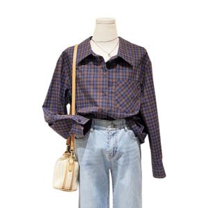 [숲]뒷트임배색 체크 셔츠 SB8LS34