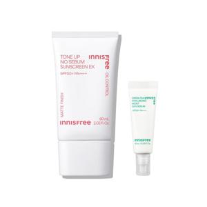 이니스프리 톤업 노세범 선스크린 EX SPF50+ PA++++ 60mL + 그린티 히알루론산 수분 선세럼 10mL