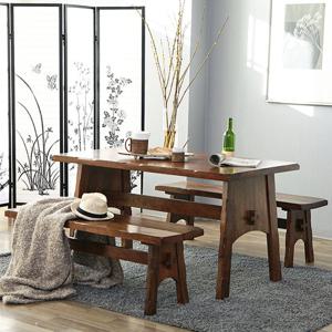 베스트리빙 쉐라톤 우드슬랩 고무나무 원목 4인 식탁세트/벤치 2개형