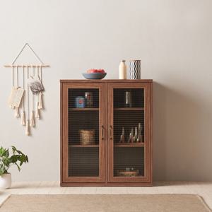 라떼 2문 유리 그릇장 낮은 다용도 3단 주방수납장 800 - 월넛