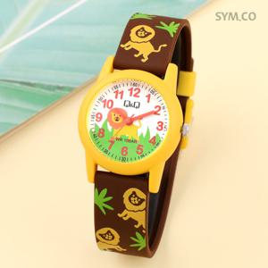 큐앤큐 V22A-019VY 학습에 좋은 정글의 사자 캐릭터 어린이 아동 우레탄 시계 d