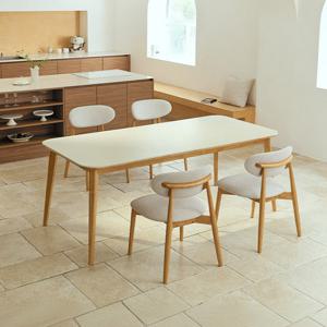 [다우닝] 노에뜨 스퀘어 원목 포세린 세라믹 4인 1800 식탁세트