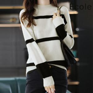 [에꼴드파리]슬리밍 배색 배색 긴팔니트_F48WKB009Z