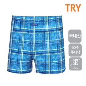 TRY 남성 프론트 데님느낌 체크패턴 박서 사각팬티1매