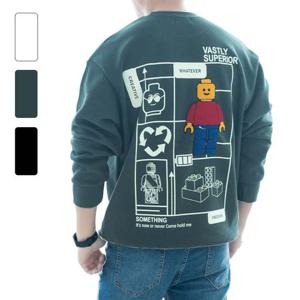 남자 오버핏 블럭장난감 프린트 데일리 맨투맨_RHT039