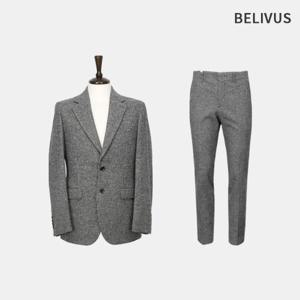 빌리버스 남자 겨울 모던 하운드투스 싱글 자켓 정장 투피스 세트 BVOT170