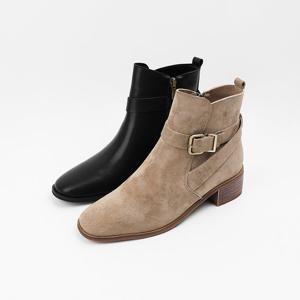 [신난다슈] 여성 앵클부츠 4cm 여자 숏 앵글 부츠 버클 가죽 발편한 쿠션 통굽 GDR253088