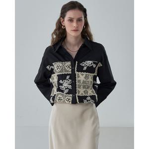 [르니앤맥코이]스퀘어 자수 패치 배색 블라우스 MN04BL370HJY