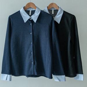 나야홍 / 빅사이즈아우터 V484L601 포인트셔츠니트가디건 GO