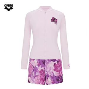 아레나 피오니 A5BL1PS10 VIO (주머니백 증정) 여성비치 브라컵내장 집업래쉬가드  반바지 2PCS 세트수영복