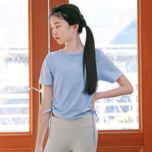 [요가피기](YP40221)셔링 디테일 숏 슬리브_아쿠아/키즈 어린이 운동 필라테스 요가복