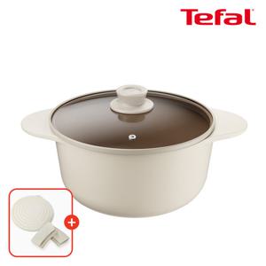 테팔 인덕션 주물 아이콘 오트밀크 곰솥냄비 24cm(+실리콘 냄비손잡이+냄비받침)