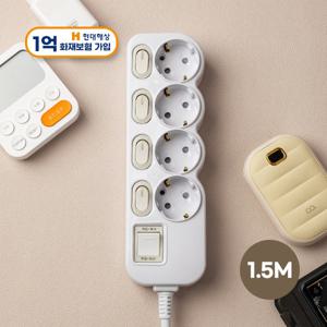 [알파] 이코노믹 안전 멀티탭 개별스위치 4구 1.5M