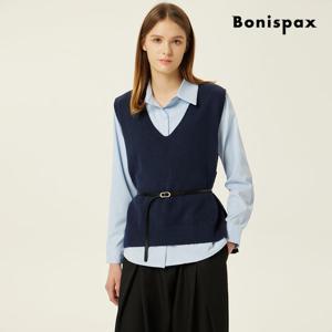 [보니스팍스(여성의류)]레이어드 카라 셔츠 니트 베스트 세트 XPAST007M0