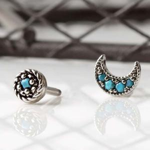 블루 큐빅 엔틱 실버 달 써지컬 스틸 피어싱