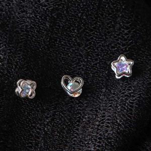 오로라 큐빅 입체 실버 써지컬 스틸 피어싱