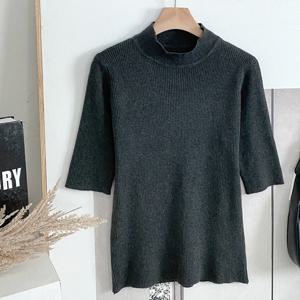 [샵앤][샵앤] 여성 반목 잔골지 무지 반팔 니트티 BONG-WKN-4707