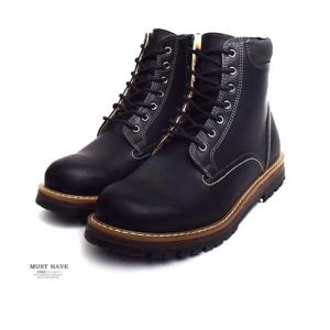 둥근 앞코 끈있는 옆 지퍼 남성 겨울 부츠 군화 워커