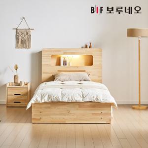 [착불] 보루네오 코지 3서랍 편백나무침대 원목 수납헤드 슈퍼싱글 본넬매트리스