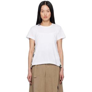 사카이 티셔츠 화이트 카 레이스 앤 트로피컬 프린트 티셔츠 251445F110007