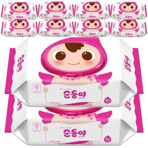 [땡큐온]순둥이 베이직 유아 물티슈 캡형 80매 x10개