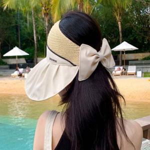 백리본 와이드챙 오픈 버킷햇 돌돌이 썬캡 바캉스모자