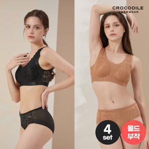 [크로커다일] 레이스 스킨 브라+팬티 4종세트 CDW2O3637_T