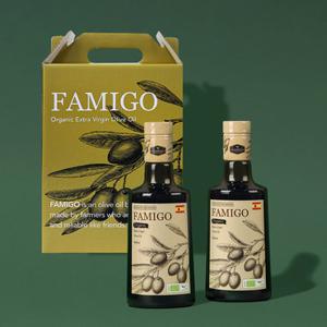 [파미고] 유기농 냉압착 엑스트라 버진 올리브 오일 500ml 2병 (선물세트)