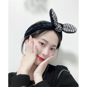 체크 리본 세안 머리띠 헤어밴드