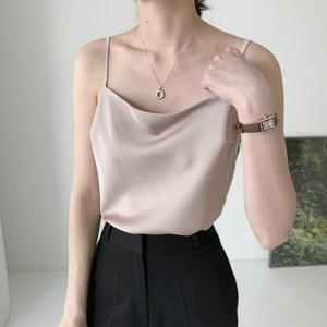 새틴 나시 스트랩 나시 민소매 이너 블라우스 티셔츠
