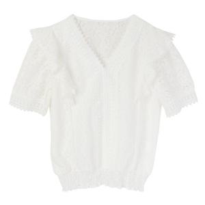 [에이비에프지]밑단시버리 반팔레이스블라우스 APY3HB401H