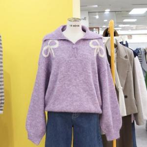 르피타 DP01 빅카라 멜란지 리본 니트 L244US2A55