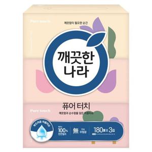 [땡큐온]깨끗한나라 미용티슈 퓨어터치 180매 3입 x1팩