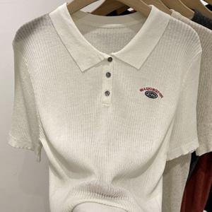 [리빌모아]여자 시스루 골지 카라 반팔 니트 DMSW-KNH-SHHE55-아