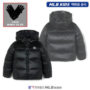 [MLB키즈US] (7ADJB2356-50BKS) [플리스장갑증정] 아웃도어 에어쉘 글로시 립스탑 배색 숏 덕다운 아동패딩