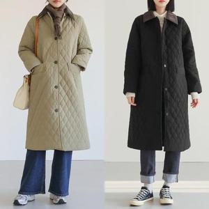 [허밍퍼플]여성용 6496 LN 로우 퀄팅 코트 빅사이즈 누빔 겨울 따뜻한 아우터 롱코트 자켓 4온스 여성의..