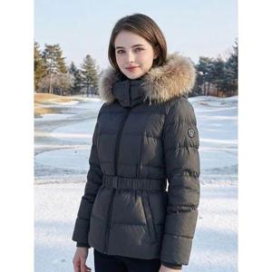 [맥케이슨]여성 라쿤퍼 중기장 구스다운 패딩 점퍼 브라운 MDW4JD604BRO