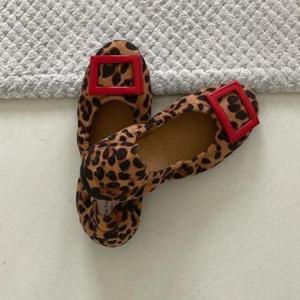 여자 레오파드 양가죽 호피 플랫슈즈