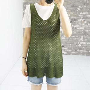 [옷자락]여자 여름 니트 그물 나시 조끼 바캉스 민소매 나시