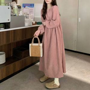 원피스 OPS 여성 겨울 가을 홈웨어 연말룩 코듀로이 따듯한 감성 A라인 소매 밴딩
