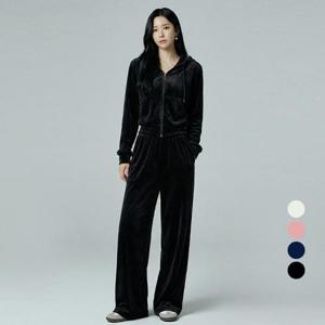 [유니제이] [SET]벨루어 후드 크롭 집업+와이드 팬츠