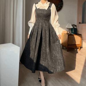 [엘린무드]리블레어 트위드 플리츠 주름 벌룬 뷔스티에 레이어드 A라인 플레어 날씬 하체커버 여신 화사..