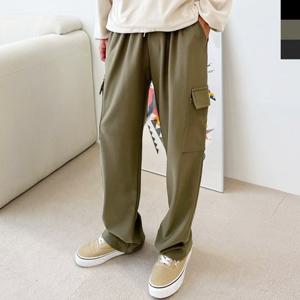 BLEO 남성 겨울 기모 카고 밴딩 와이드 캐주얼 팬츠