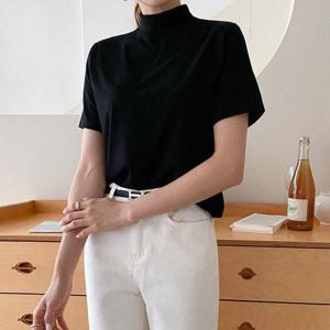 [유야]5컬러 기본 무지 레이온 스판 반폴라 반팔 티셔츠 반목 이너티 -TS0255H- 여성 가을