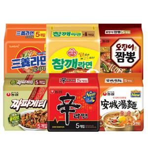 [농심]신라면5봉+짜파게티5봉+안성탕면5봉+삼양라면5봉+참깨라면4봉+오징어짬뽕5봉