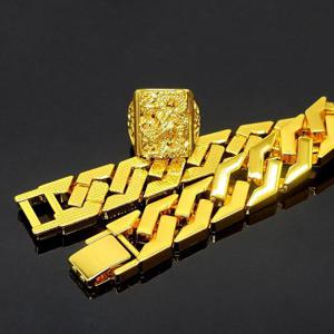 [지와이] 2종세트 팔찌 반지 남자 18k 도금 셋트 헤비육각 승천 변색없는 금 싱크로율 도금 볼드