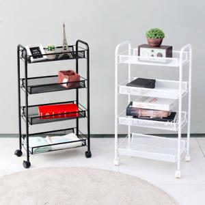 이지라이프 이동식 4단 트롤리 메쉬선반 (블랙/화이트)