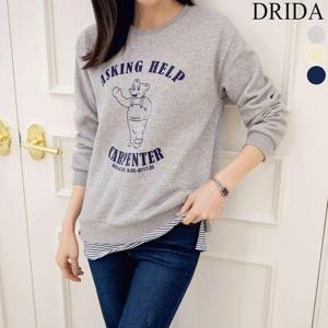 [드리다]엄마옷  겨울 기모 이중 맨투맨 라운드 티셔츠 빅사이즈 40대 미시옷 50대 중년 여성 회색 베이..