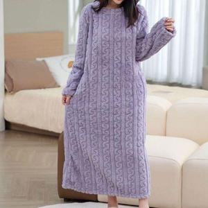 원피스 겨울 OPS 기모 홈웨어 파자마 꽈배기 패턴 여성 롱 잠옷 수면